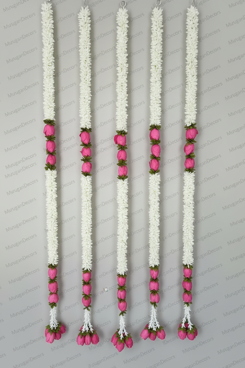 Murugan Decors pink lotus buds garland 6 feet artificial garlands for Diwali and pooja festival decoration