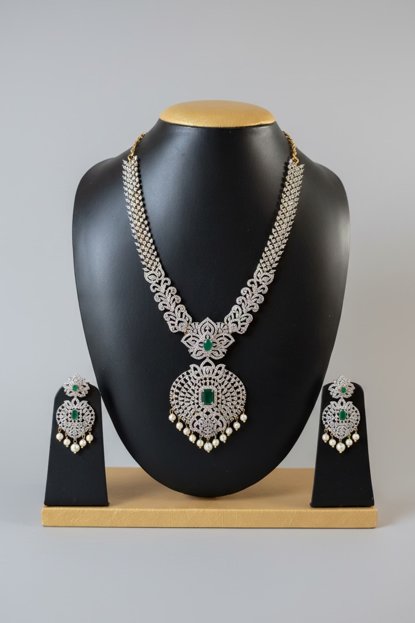 Shop Indian Artificial Jewelry set with necklace and earrings , AD Stone Jewelry set at Murugan Decors USA
