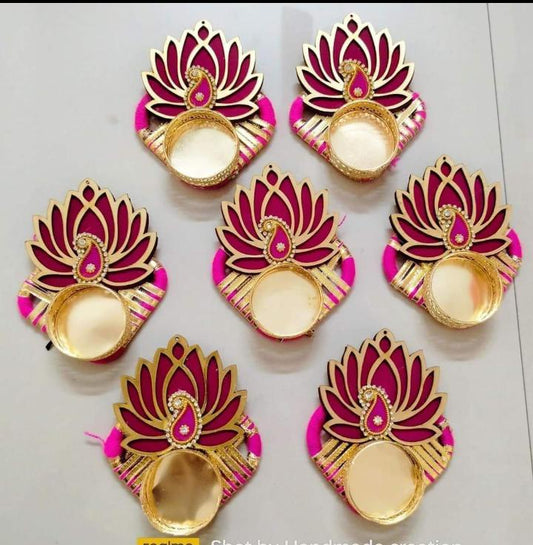 Murugan Decors Lotus Cut Pink Tlight holder Diya for Diwali and Chrismas Decoration