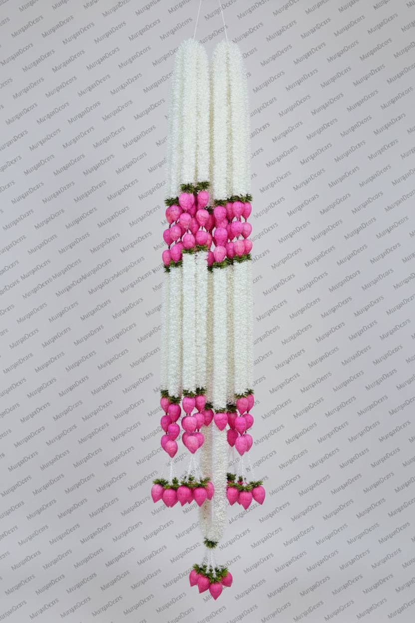 Murugan Decors pink lotus buds garland 6 feet artificial garlands for Diwali and pooja festival decoration