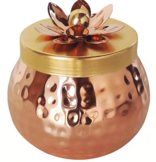 Shop mini copper dry fruit jar for return gifts and Pooja favors at Murugan Decors in USA