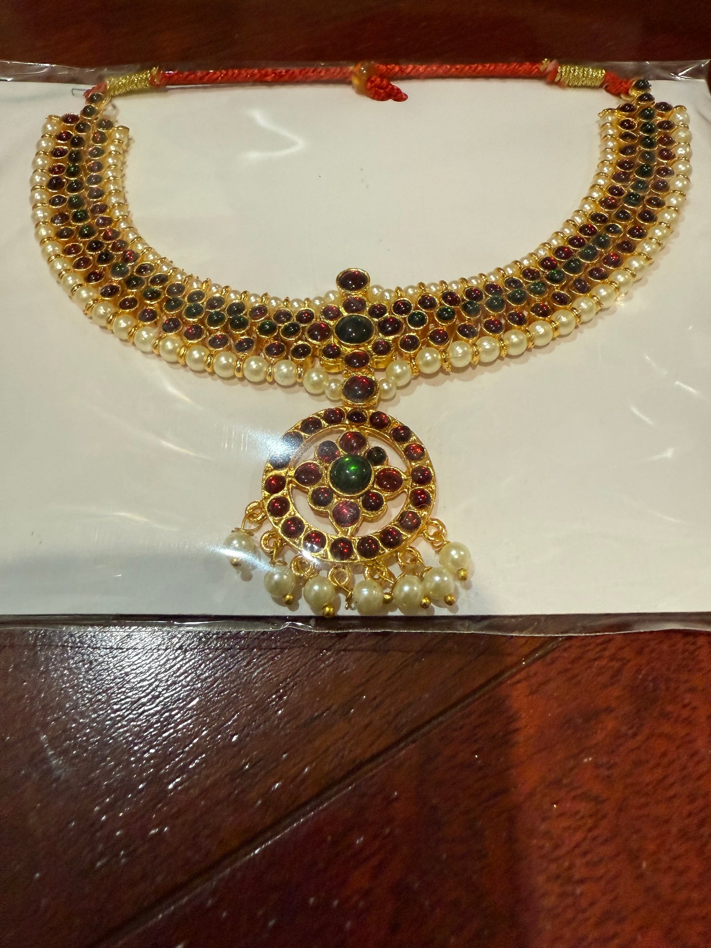 Pearl Kemp temple Indian jewelry | Short Necklace | Bharatnatyam Kuchipudi Engagement Weddings Birthdays | Classical Dance Jewelry