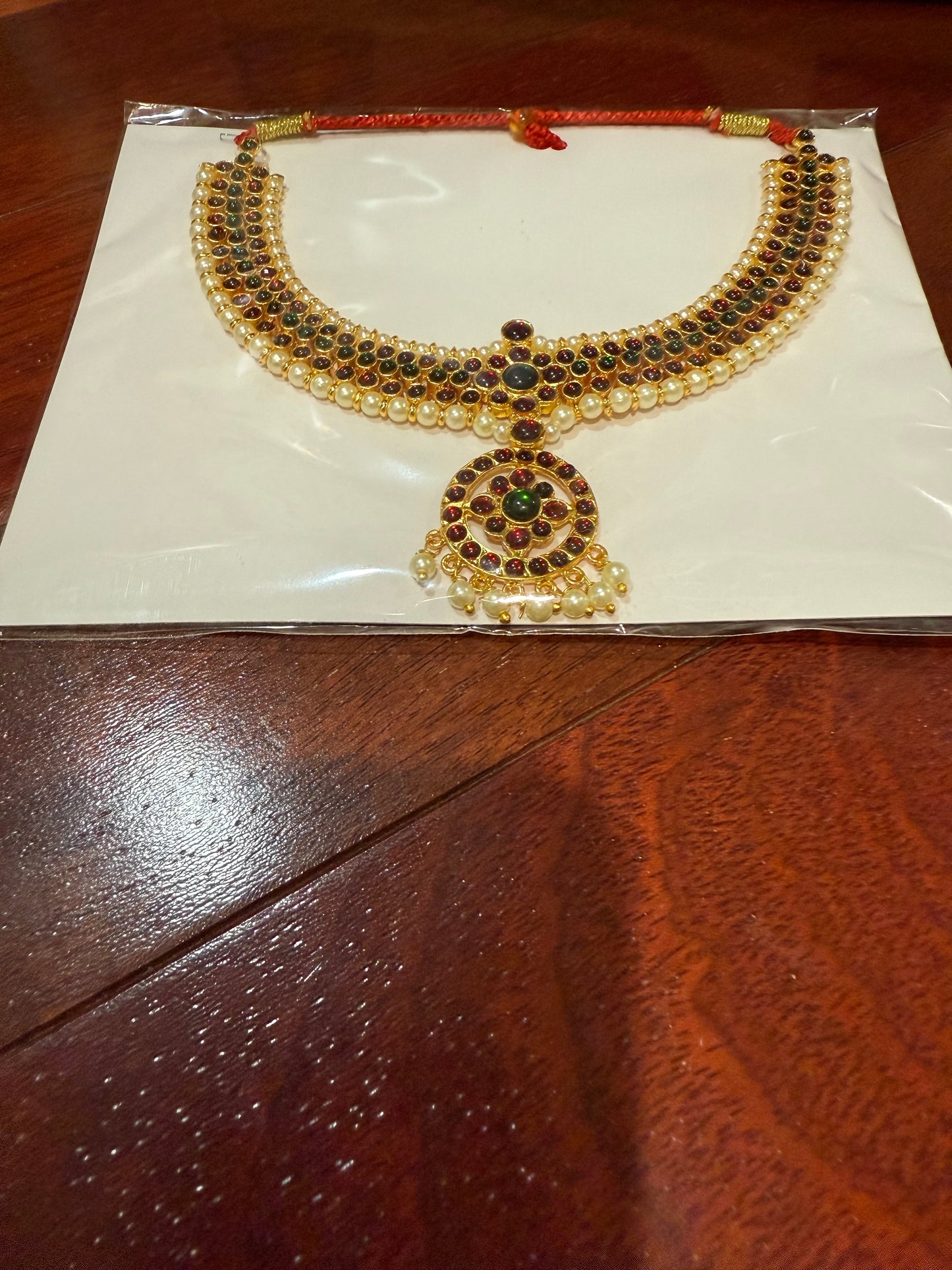 Pearl Kemp temple Indian jewelry | Short Necklace | Bharatnatyam Kuchipudi Engagement Weddings Birthdays | Classical Dance Jewelry