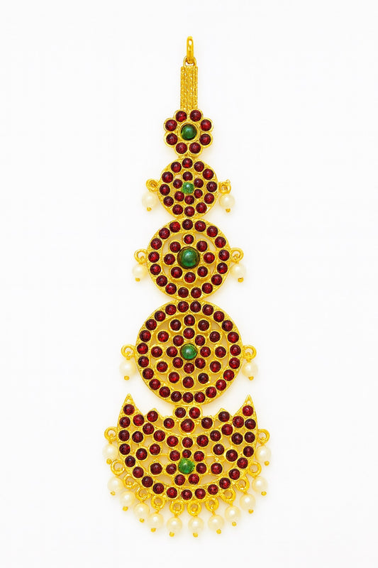 Traditional Tikka Kemp temple Indian Jewelry | Kempu Pearls | Bharatnatyam, Kuchipudi, Engagement, Weddings | Classical Dance Jewelry