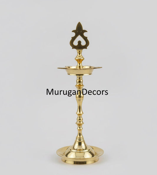 brass Karaikudi kuthu villakku|(14 inches) Karaikudi Pirai Design Brass Lamp/ Pooja Deepam/ Brass Diya For Temple & Home| brass standing lamp | Brass Karaikudi Kuthu vilakku Oil Lamp | Traditional Indian Pooja Vilakku