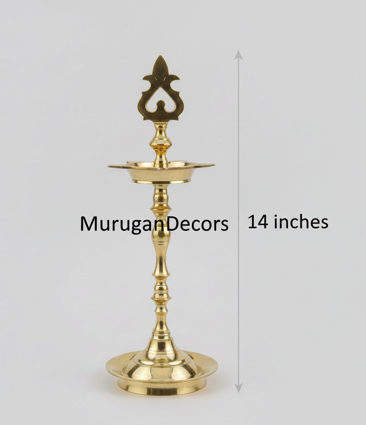 brass Karaikudi kuthu villakku|(14 inches) Karaikudi Pirai Design Brass Lamp/ Brass Diya | brass standing lamp |Oil Lamp | Traditional Indian Pooja Vilakku