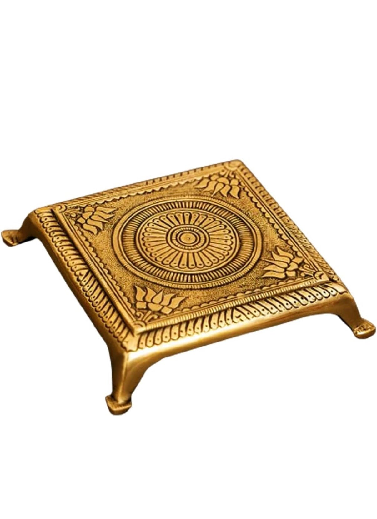 Brass Antique Finish Swamy Stand/Brass Traditional Pooja Chowki/Pooja Stand/Pooja Décor/Puja Mandir Décor/Samy Peedam/Chowki with Good Engraving Work 5 x5 CM