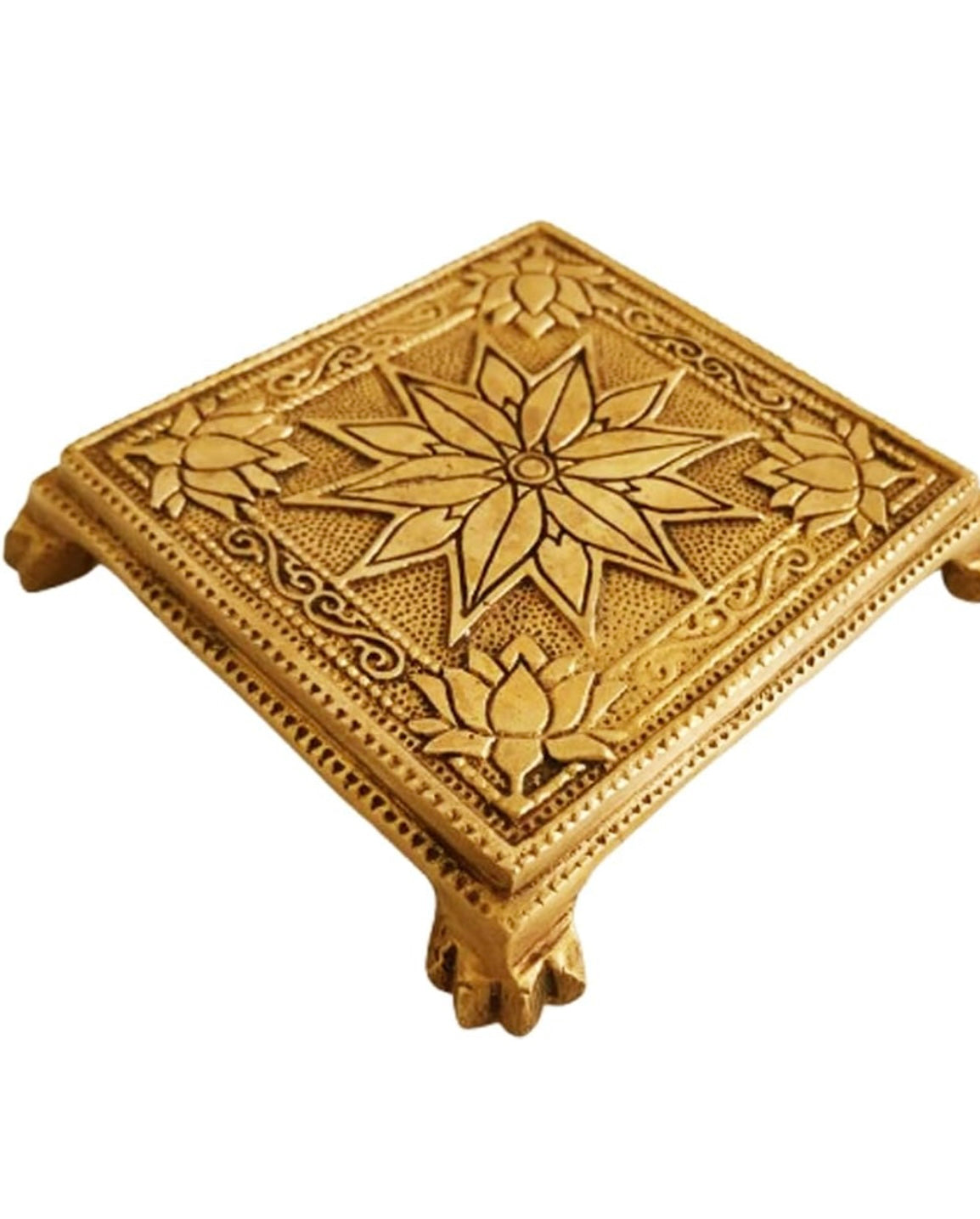 Brass Antique Finish Swamy Stand/Brass Traditional Pooja Chowki/Pooja Stand/Pooja Décor/Puja Mandir Décor/Samy Peedam/Chowki with Good Engraving Work 5 x5 CM