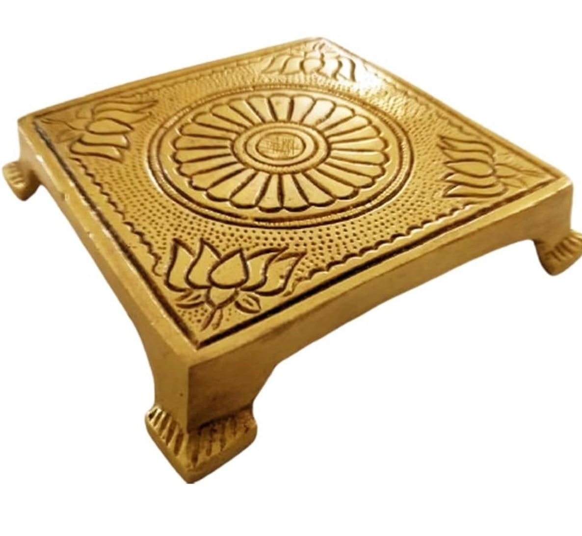 Brass Antique Finish Swamy Stand/Brass Traditional Pooja Chowki/Pooja Stand/Pooja Décor/Puja Mandir Décor/Samy Peedam/Chowki with Good Engraving Work 5 x5 CM