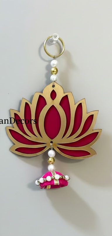 1piece Acrylic Handmade Pink Lotus latkan Hangings Garlands |Diwali Floral Wall Hangings | Indian Pooja Room Wood Decoration |Back Dropper Showpiece for Diwali Temple Home Wall Decor | Festival Decor