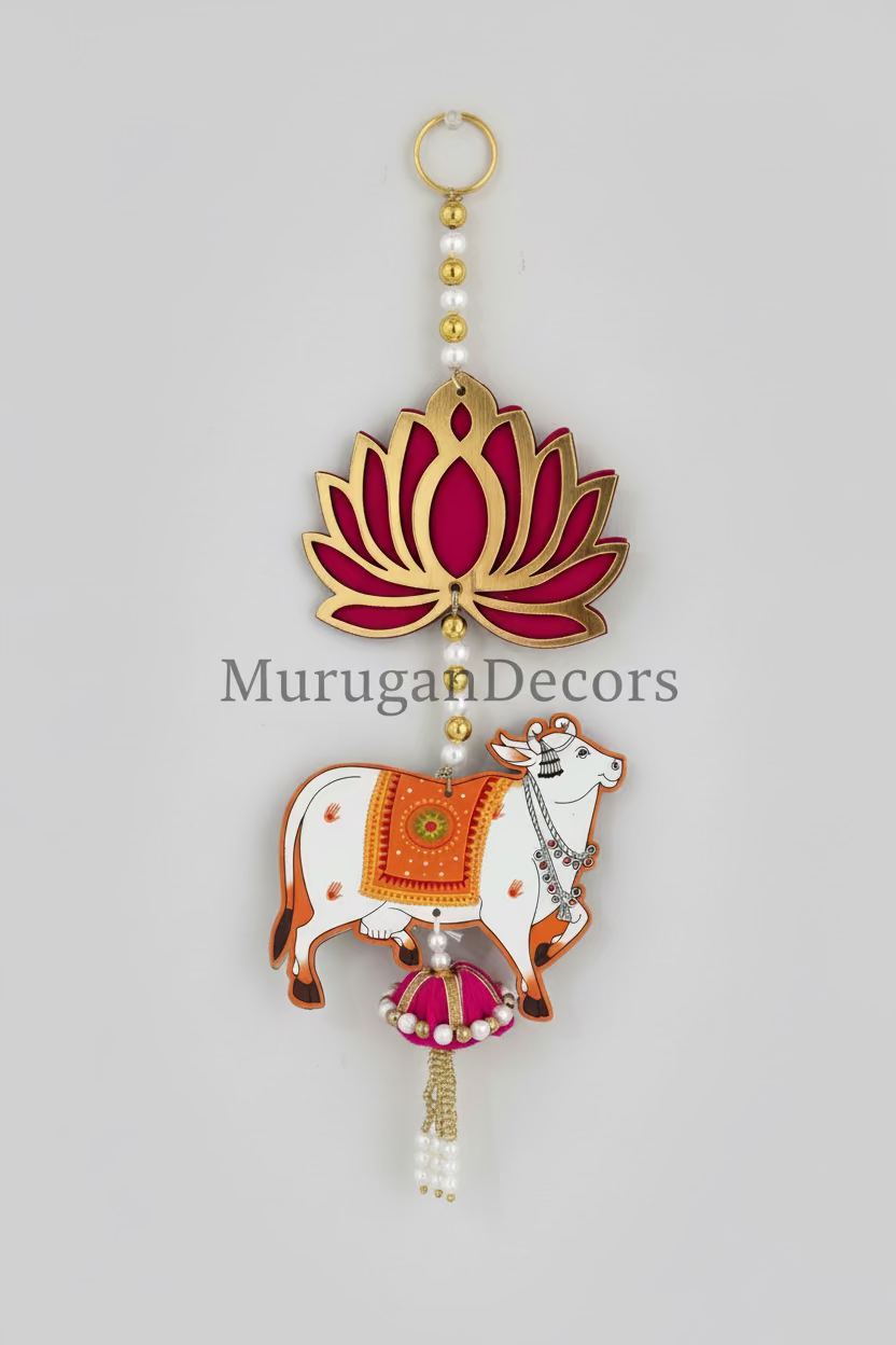 Lotus with Cow hanging | Latkan Toran set | housewarming decorations/ pooja decoration/ Ganpati Decor |Diwali Decoration