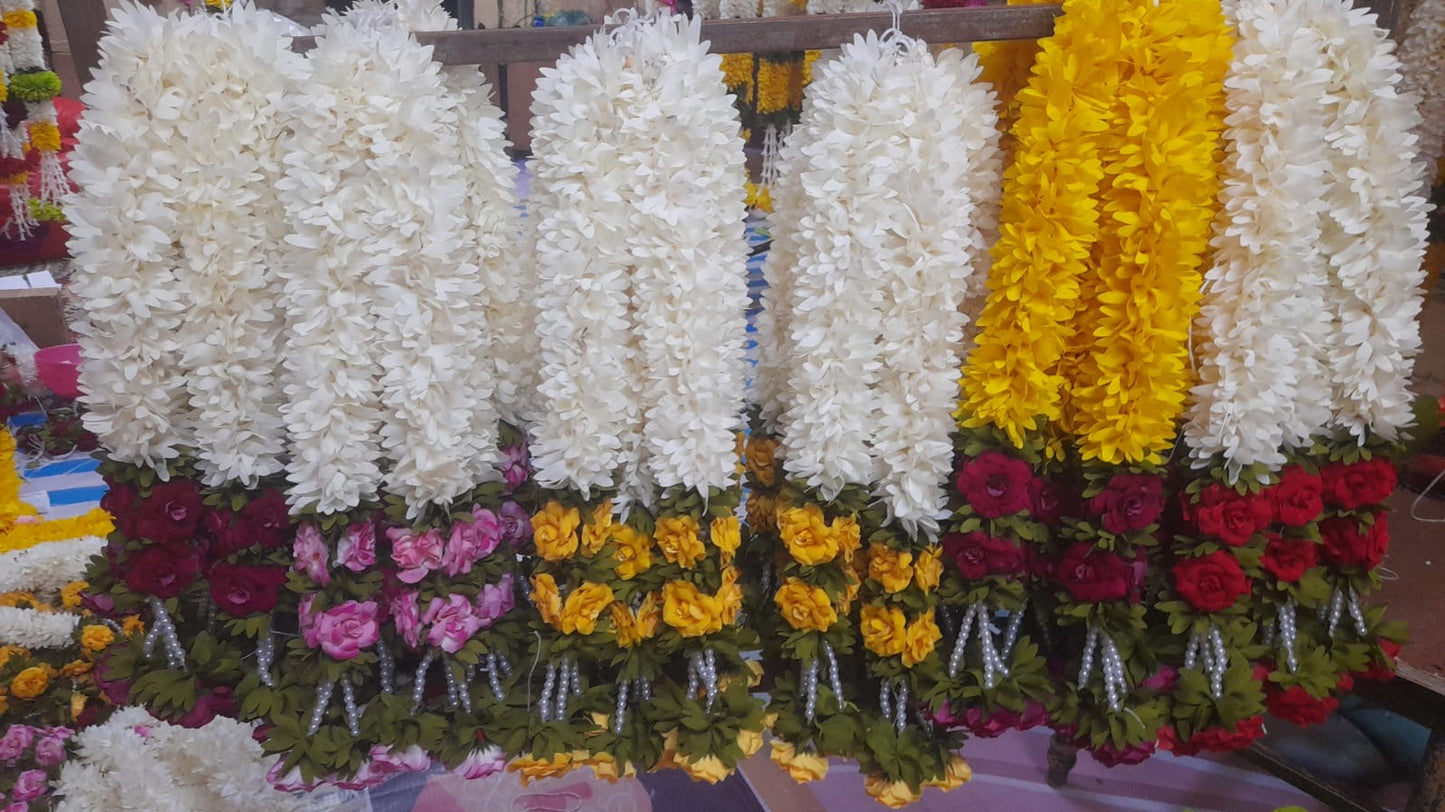 Jasmine with yellow rose flower Decor / rose buds garland strings/ Pooja Decor / Indian Pooja Decor / Artifical Flower Decor / Flower Pooja Decor/ Ganesh Pooja Decor