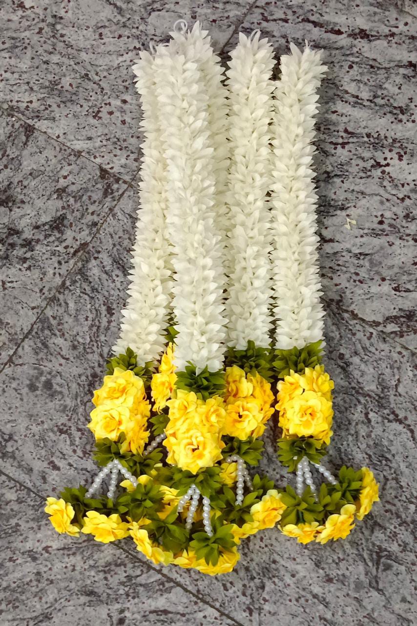 Jasmine with yellow rose flower Decor / rose buds garland strings/ Pooja Decor / Indian Pooja Decor / Artifical Flower Decor / Flower Pooja Decor/ Ganesh Pooja Decor