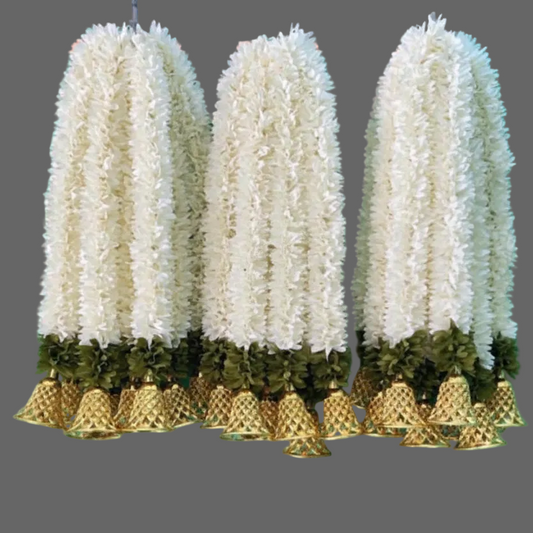 Jasmine Artificial garland with bell Decor / garland strings/ Pooja Decor / Indian Pooja Decor / Artifical Flower Decor / Flower Pooja Decor/ Ganesh Pooja Decor