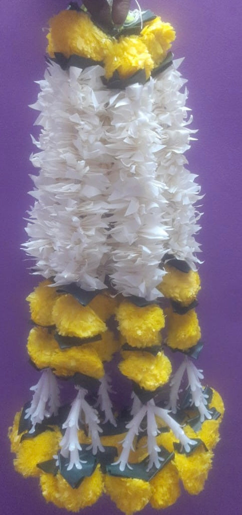 Marigold and Jasmine flower Decor / garland strings/ Pooja Decor / Indian Pooja Decor / Artifical Flower Decor / Flower Pooja Decor/ Ganesh Pooja Decor