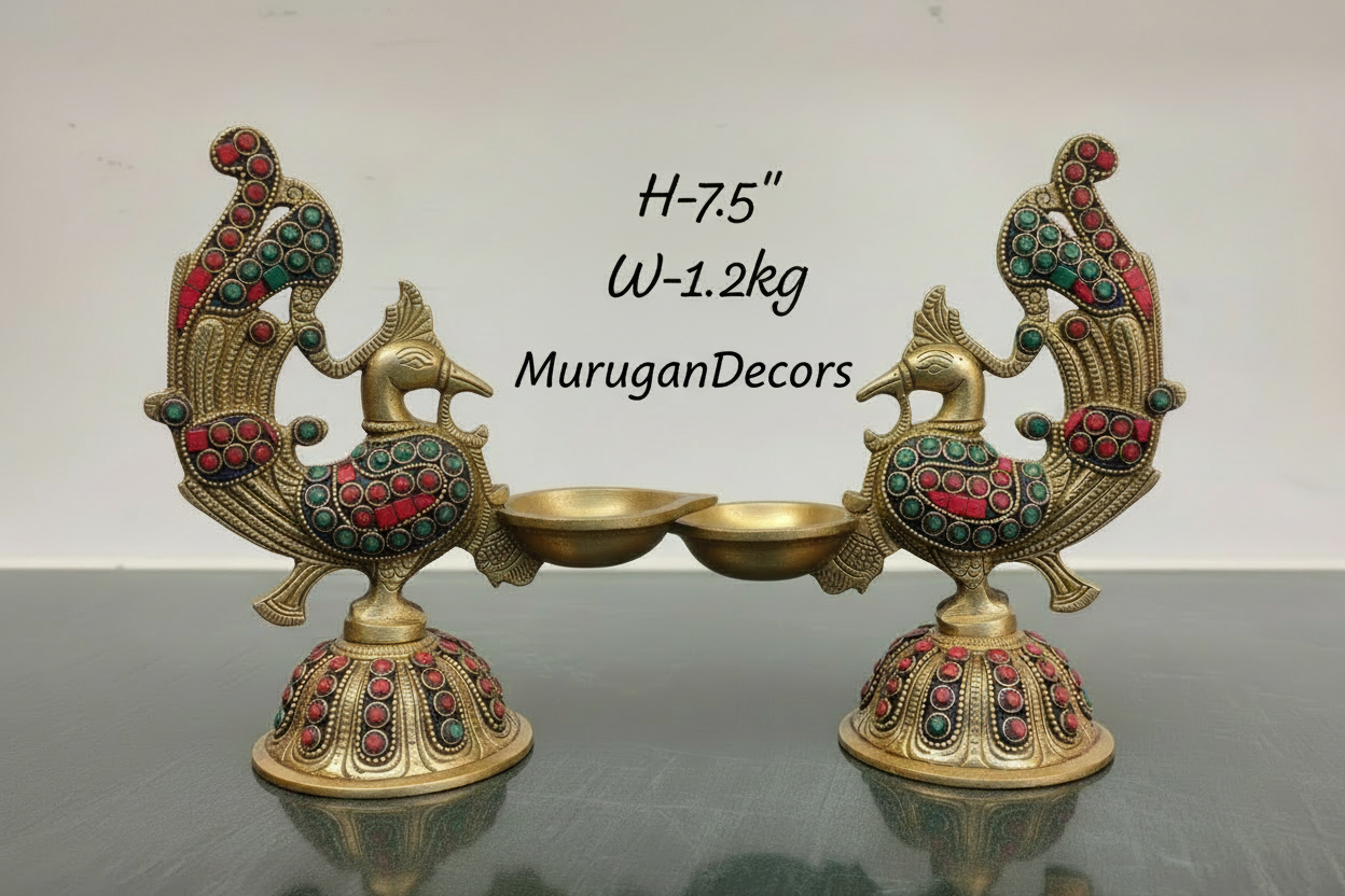 Handcrafted Brass Peacock Diya Holders – set of 2 | Traditional Indian Decor | Festive Home Accent|Brass Annam Vilakku/ |brass peacock diya/ villakku |brass lamp | Brass Annam vilakku Oil Lamp | Traditional India Decorative Lamp