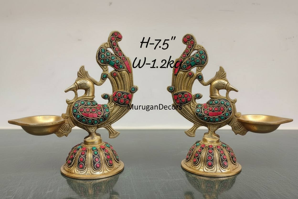 Handcrafted Brass Peacock Diya Holders – set of 2 | Traditional Indian Decor | Festive Home Accent|Brass Annam Vilakku/ |brass peacock diya/ villakku |brass lamp | Brass Annam vilakku Oil Lamp | Traditional India Decorative Lamp
