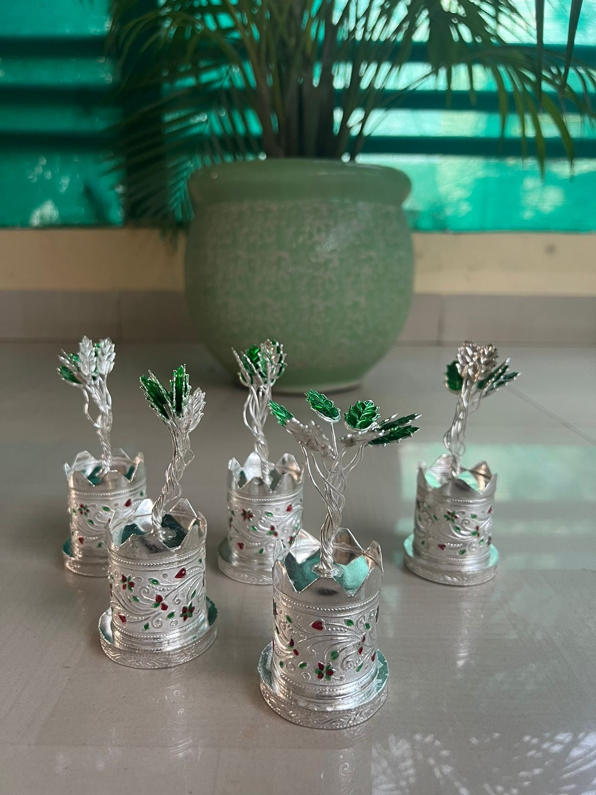 German Silver Tulsi Plant – Sacred Holy Basil Sculpture for Home Pooja| housewarming pooja gifts|return gifts|Traditional Pooja Return Gifts