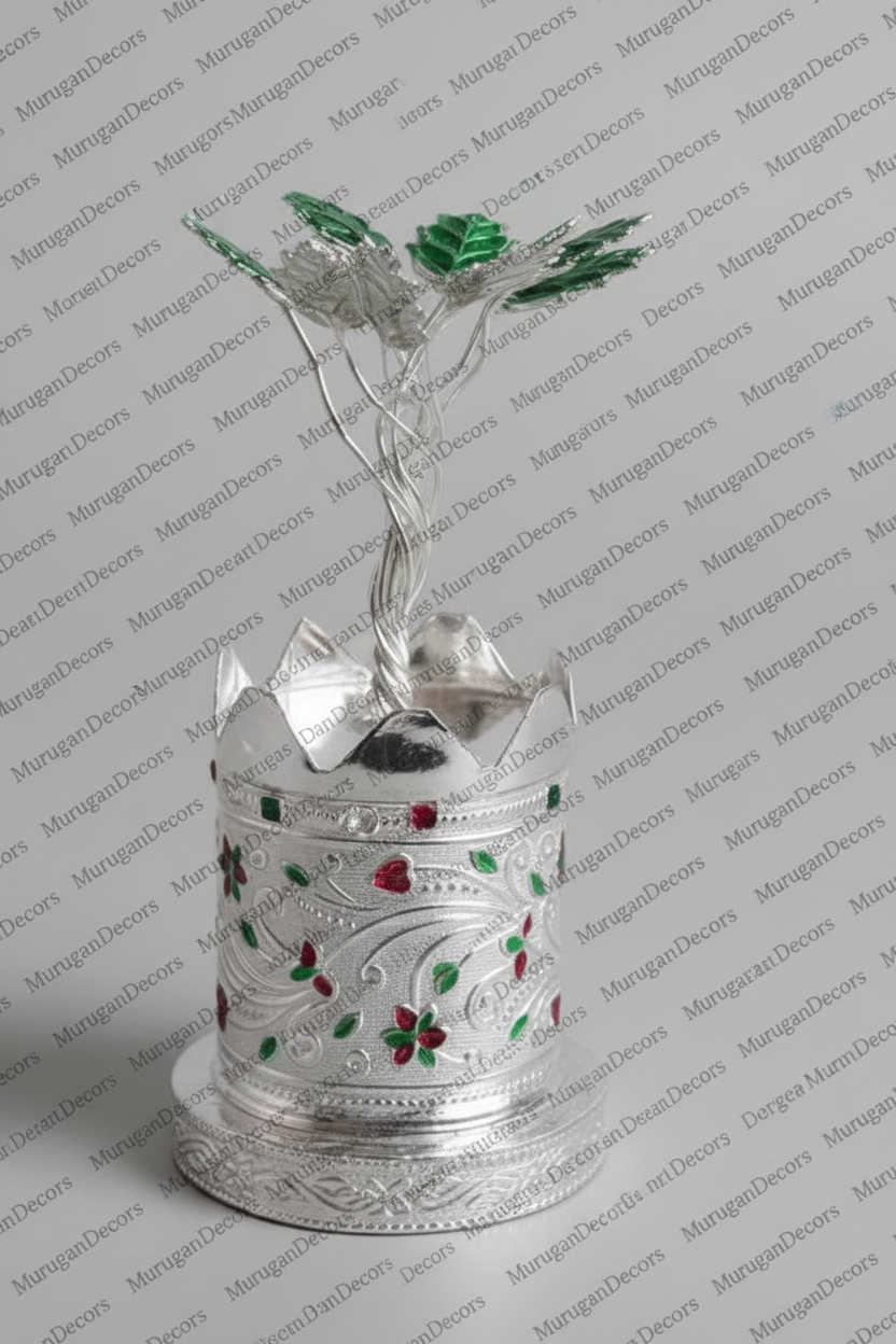 German Silver Tulsi Plant – Sacred Holy Basil Sculpture for Home Pooja| housewarming pooja gifts|return gifts|Traditional Pooja Return Gifts