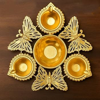 Handcrafted Metal Urli Bowl with Butterfly Diyas for Floating Flowers & Tea Light Candles – Perfect for Home,Table Decor, Housewarming |Diwali Return Gifts|Decors |( 7-Inch )