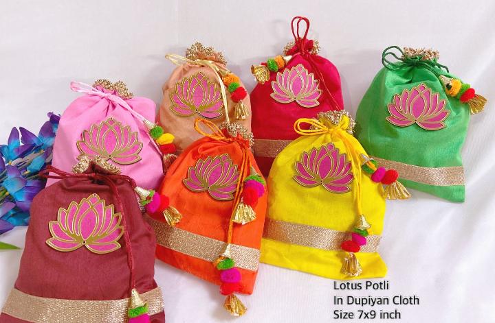 printed Silk Potli Bag | Embroidered Design | Indian Wedding Return Gift Pouch|silk threaded potli bags | Indian Wedding Favor, Diwali Return Gift |Favors Housewarming Gifting | silk return gift bags| Housewarming Gifts |Traditional Return Gifts