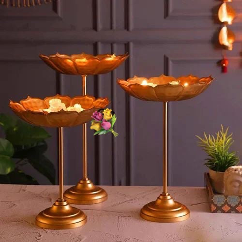 3 pc Taj Urli Bowl Set | Standing Metal Urli Bowl diya for Decor |Urlis for Indian festival Decoration | Urli Bowl for Floating Flowers, Diwali / housewarming decors