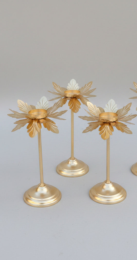 3 pc Metal Standing tlight holder flower design for Decor | Decorative Urli Bowl Tealight Holder | Urlis for Decoration Indian | Urli Bowl for Floating Flowers, Tea Light Candle, Home, Diwali Decorations/housewarming decors for Home